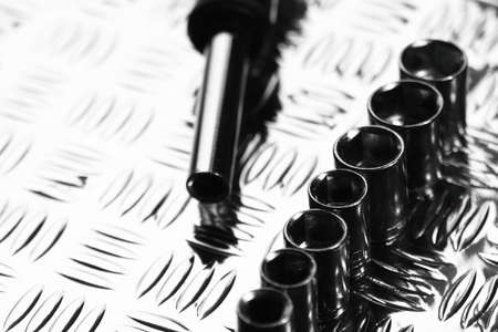 Socket set on a steel backgroundの写真素材