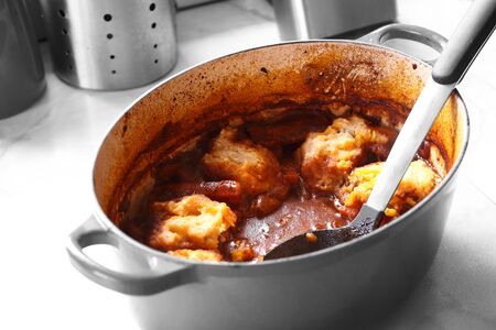 Abstract image of beef casserole in a potの写真素材