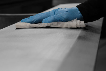 man cleaning a metal panel with a cloth preparing for spraying