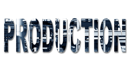 Production with an image of a gas terminal inside the text in blue with shadowの写真素材