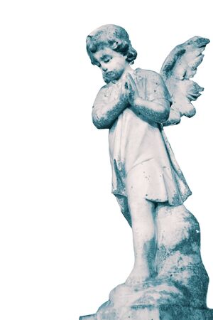 Angel cherub stone statue memorial grave headstone isolated on a white background.  With colour toningの写真素材