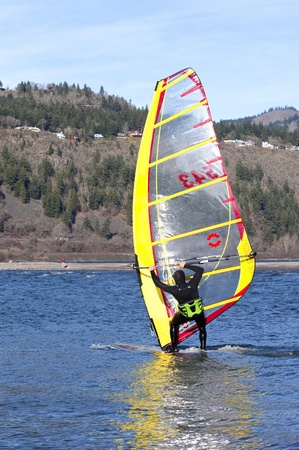 Wind surfing in Hood river Oregon a steady approach のeditorial素材