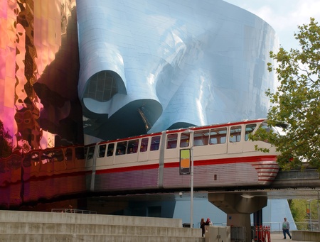 The art centerand monorail, Seattle WA のeditorial素材
