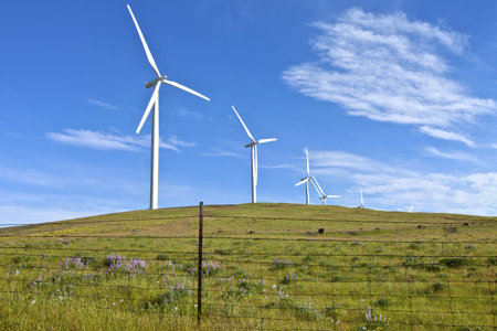 Wind turbines creating energy on a hillside in Eastern Washington 