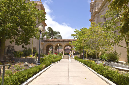 Balboa park architecture garden and pathways San Diego California のeditorial素材