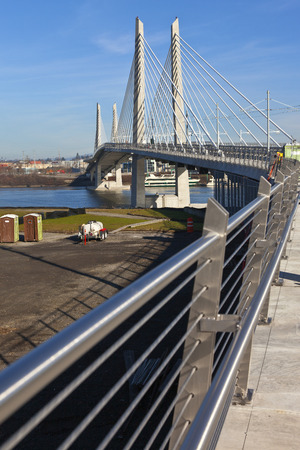 Portland Oregon Tilikum crossing and pedestrian bridge under construction.の写真素材