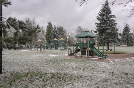 Frozen public playground and park Gresham Oregon.の写真素材