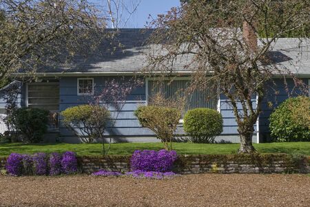 Ranch style house and garden in Gresham Oregon.の写真素材