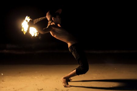 MAY 11 2014  KOH SAMET THAILAND.Amazing Fire Show at night on samet Island, Thailandのeditorial素材