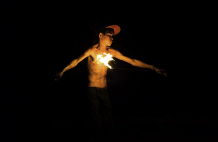 MAY 11 2014  KOH SAMET THAILAND.Amazing Fire Show at night on  samet Island, Thailandのeditorial素材