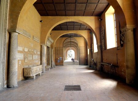 Corridor of medieval abbeyの写真素材