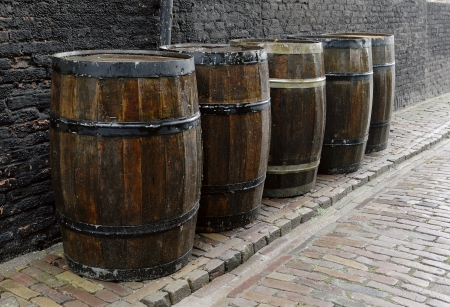 Old-fashioned, medieval wooden barrelの写真素材