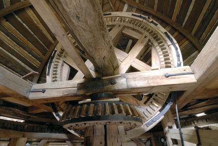 Interior of the old wooden windmillの写真素材