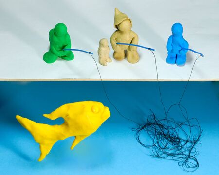 Plasticine puppet fishingの写真素材