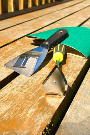 sandpaper and scraper toolsの写真素材