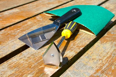 sandpaper and scraper toolsの写真素材