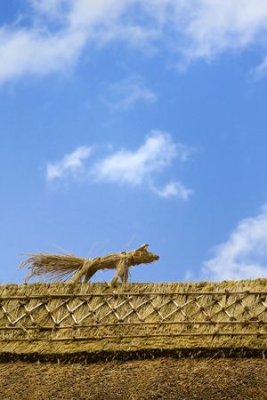 Straw Fox On The Roofの写真素材