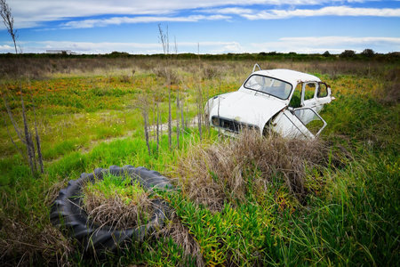 Rusty Car In The Fieldの写真素材