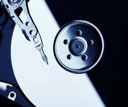 Closeup view of hard drive inside, detail
