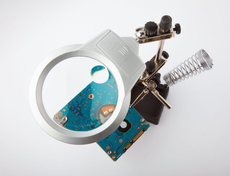 precision led magnifying glass, practical tool for crafts with two adjustable clampsの写真素材