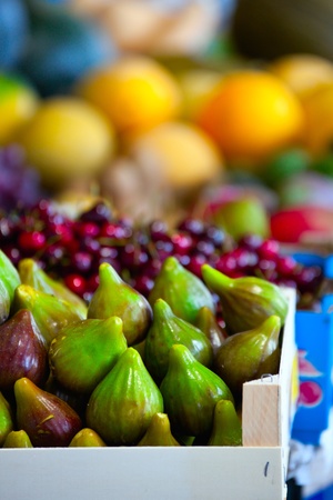 Organic fresh Fruit on saturday market, Portugalの写真素材