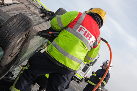 GALWAY-MARCH 9: Galway Fire and Rescue emergency Units at car crash training on March 9, 2011 in...