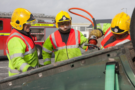 GALWAY-MARCH 9: Galway Fire and Rescue emergency Units at car crash training on March 9, 2011 in...