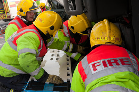 GALWAY-MARCH 9: Galway Fire and Rescue emergency Units at car crash training on March 9, 2011 in...