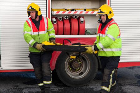 GALWAY-MARCH 9: Galway Fire and Rescue emergency Units at car crash training on March 9, 2011 in Galway, Ireland.のeditorial素材