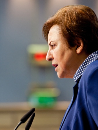 DUBLIN, IRELAND - SEPT 15: Shirin Ebadi, Nobel Peace Prize winner, speaking at Dublin Castle for the Sixth Front Line Dublin Platform for Human Rights Defenders,  September 15, 2011 in Dublin, Irelandのeditorial素材