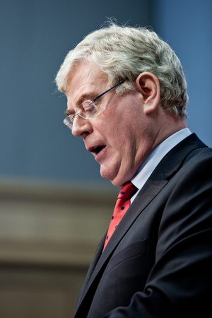 DUBLIN, IRELAND - SEPT 16: Eamon Gilmore, Minister for Foreign Affairs and Trade, speaking at Dublin Castle for the Sixth Front Line Dublin Platform for Human Rights Defenders,  September 16, 2011 in Dublin, Irelandのeditorial素材