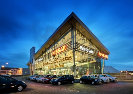 GALWAY - DECEMBER 20: Night view of Windsor Galway Ltd the largest retailer of Nissan vehicles outside Dublin, pictured on December 20, 2011 in Galway, Ireland.のeditorial素材