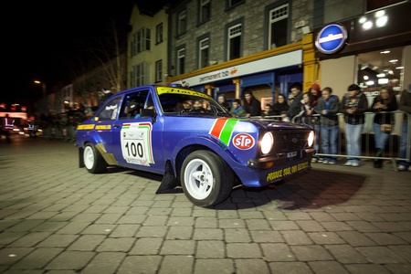 GALWAY - FEBRUARY 4: T. Flannagan with Ford Escort Mk2 take part at Cremonial start of annual Galway International Rally on February 4, 2012 in Galway, Ireland.のeditorial素材
