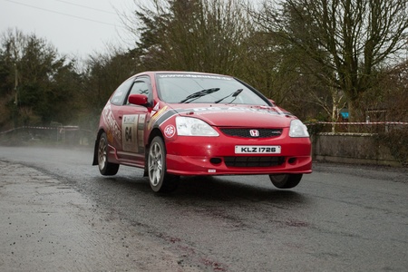 GALWAY - FEBRUARY 5D.Cannon driving Honda Cicic tipe R at annual Galway International Rally on February 5, 2012 in Galway, Ireland.のeditorial素材