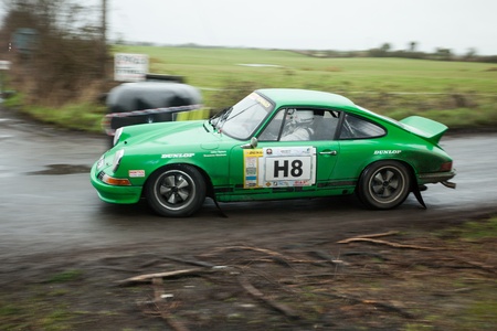 GALWAY - FEBRUARY 5: J.Spiers driving Porsche 911 at annual Galway International Rally on February 5, 2012 in Galway, Ireland.のeditorial素材