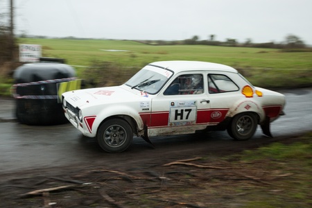GALWAY - FEBRUARY 5:M.Creaven driving Ford Escort Mk1 at annual Galway International Rally on February 5, 2012 in Galway, Ireland.のeditorial素材