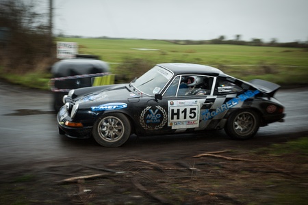 GALWAY - FEBRUARY 5:B.McAree driving Porsche RS at annual Galway International Rally on February 5, 2012 in Galway, Ireland.のeditorial素材