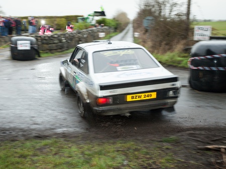 GALWAY - FEBRUARY 5:G.Machale driving Ford Focus at annual Galway International Rally on February 5, 2012 in Galway, Ireland.のeditorial素材