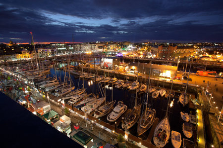 GALWAY, IRELAND - JULY 4: Night view of the Rce Village in Galway Docks during Volvo Ocean Race...