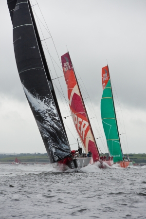GALWAY, IRELAND - JULY 7: PUMA Ocean Racing competing in the Discover Ireland In-Port Race, during the Volvo Ocean Race 2011-12, on July 7, 2012 in Galway, Ireland.のeditorial素材