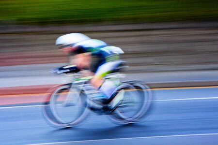professional cyclist compete at the race, blurred motionの写真素材