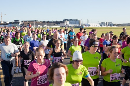 GALWAY, IRELAND - OCTOBER 6: Unidentified athletes compete during annual Galway Bay Half Marathon and 10K, on October 6, 2012 in Galway, Ireland.のeditorial素材