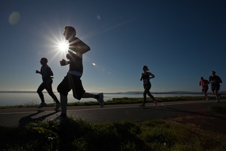 GALWAY, IRELAND - OCTOBER 6: Unidentified athletes compete during annual Galway Bay Half Marathon and 10K, on October 6, 2012 in Galway, Ireland.のeditorial素材