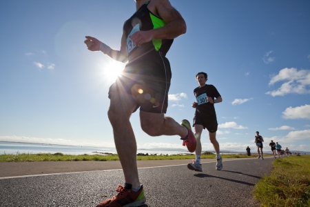 GALWAY, IRELAND - OCTOBER 6: Unidentified athletes compete during annual Galway Bay Half Marathon and 10K, on October 6, 2012 in Galway, Ireland.のeditorial素材