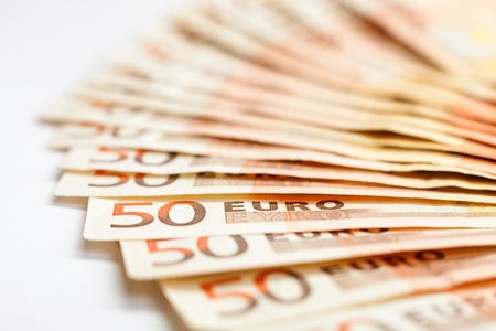 European banknotes, 50 Euro, close-up, shallow DOFの写真素材