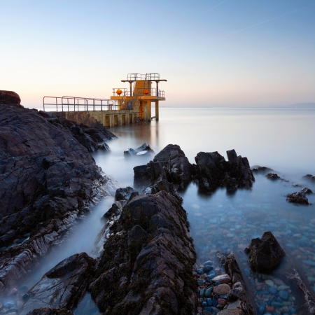 Before the Sunrise at Blackrock diving board. Salthill, Galwayの写真素材