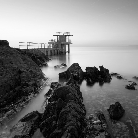 Before the Sunrise at Blackrock diving board  Salthill, Galway, BWの写真素材