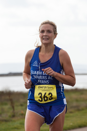 GALWAY, IRELAND - OCTOBER 4: Dena Hogan compete during annual Galway Bay Half Marathon and 10K, on October 4, 2014 in Galway, Ireland.のeditorial素材
