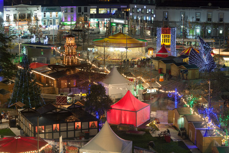 Night view of Galway Continental Christmas Market. Detail. Ireland.のeditorial素材
