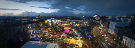 Panoramic view of Galway Continental Christmas Market at night. Ireland.のeditorial素材